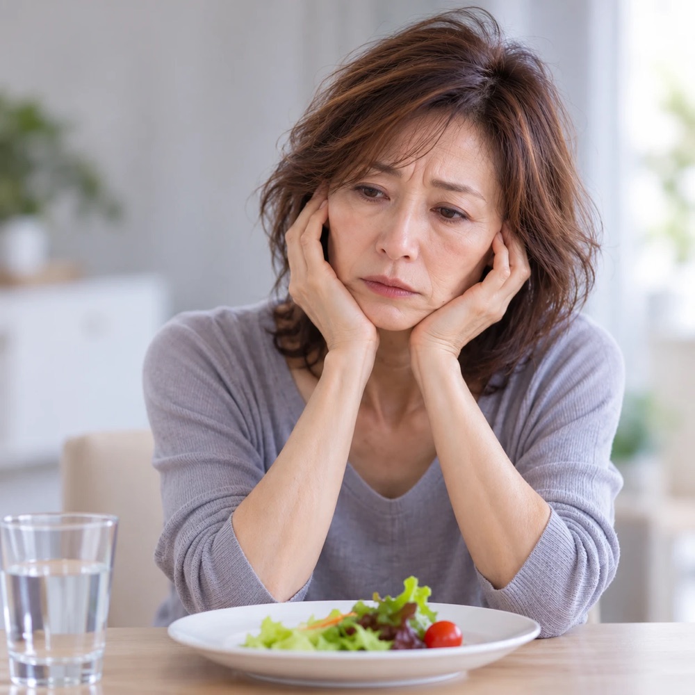 食事を前に悩む女性